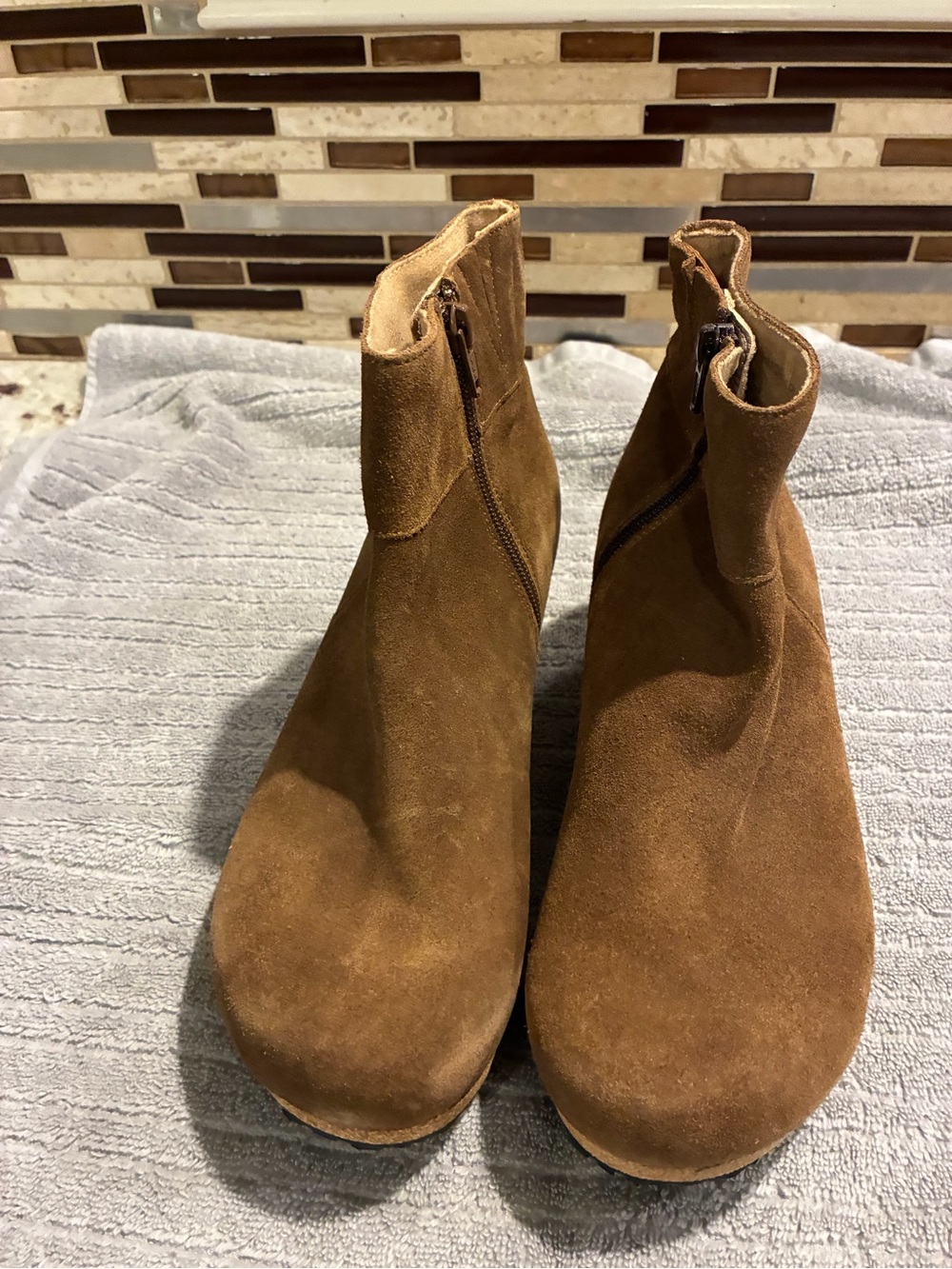 Women's Brown Suede Ankle Boots - Classic Zip Side Design Birkenstock papillio
